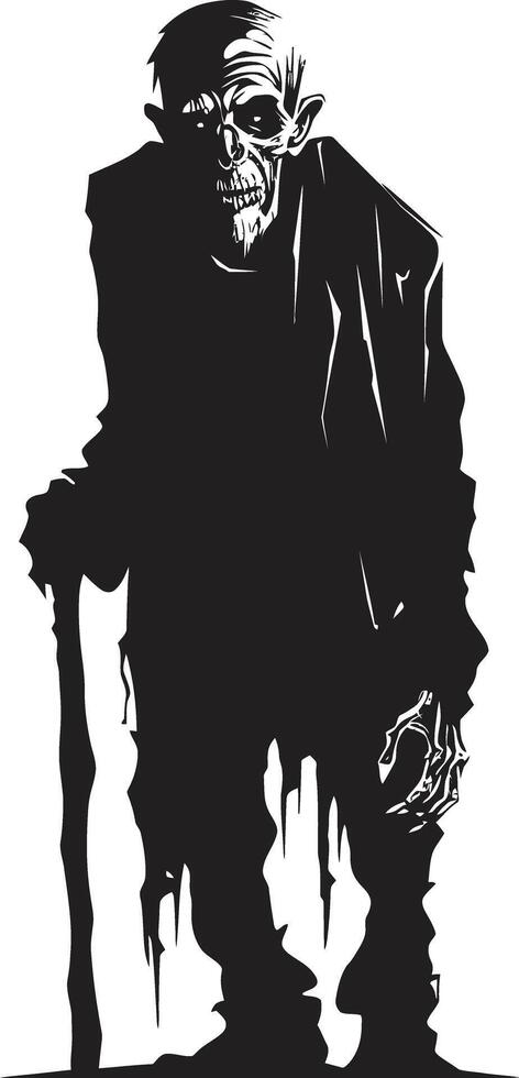 ouderen griezeligheid strak vector icoon betekenend de verschrikking van een oud zombie in zwart grimmig geesten zwart logo ontwerp met een beangstigend zombie Mens icoon