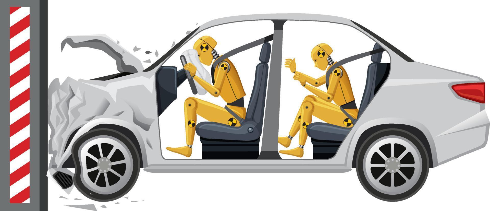 crash test dummy met kapotte auto vector