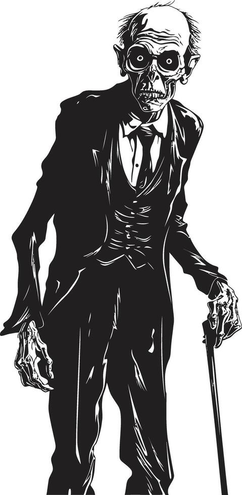 zombie zenit dynamisch zwart logo ontwerp met een eng oud Mens lijkkleurig gelaat strak vector icoon betekenend de spookachtig verschrikking van een zombie in zwart