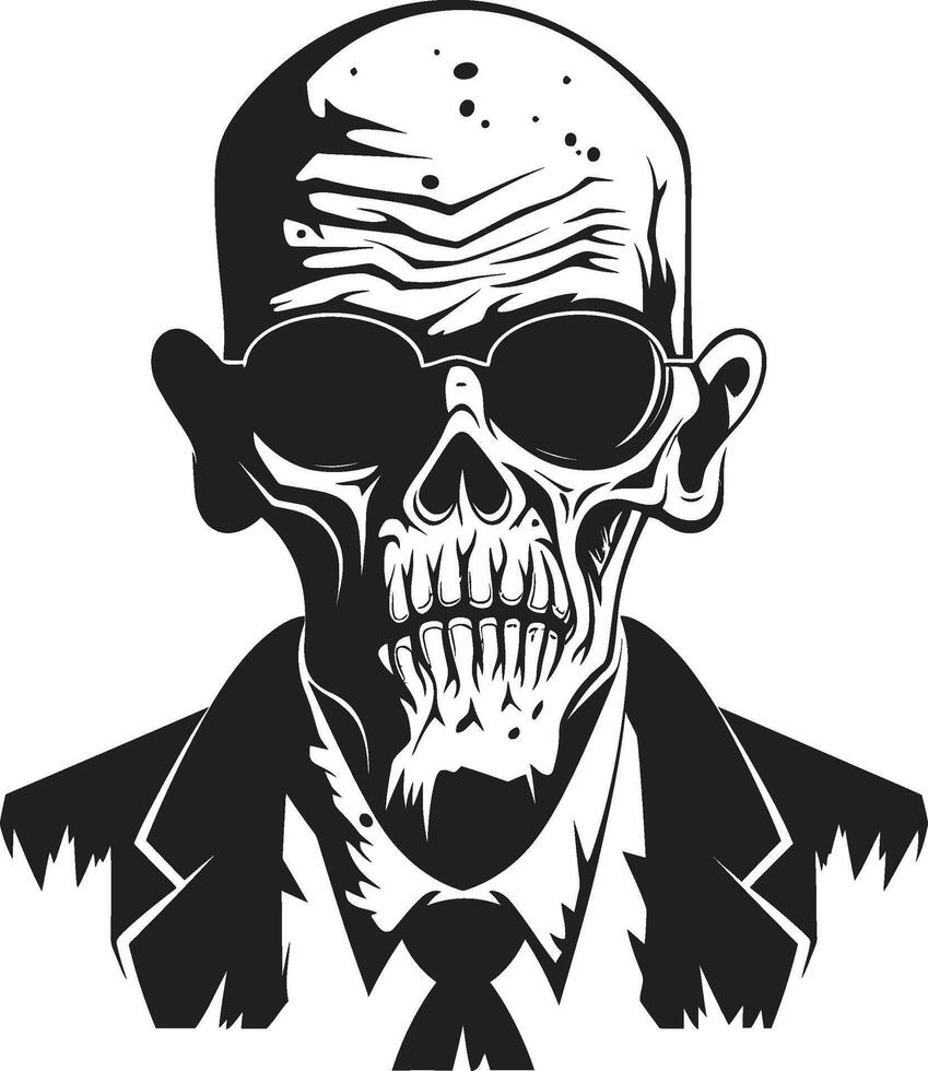 grimmig geesten zwart logo ontwerp met een beangstigend zombie Mens icoon zombie zenit iconisch vector symbool vastleggen de vrees van een ouderen zombie in zwart