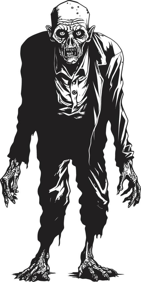 ondood opschudding dynamisch vector logo ontwerp met een beangstigend zombie ouderen griezeligheid zwart logo ontwerp met een angstaanjagend oud zombie icoon