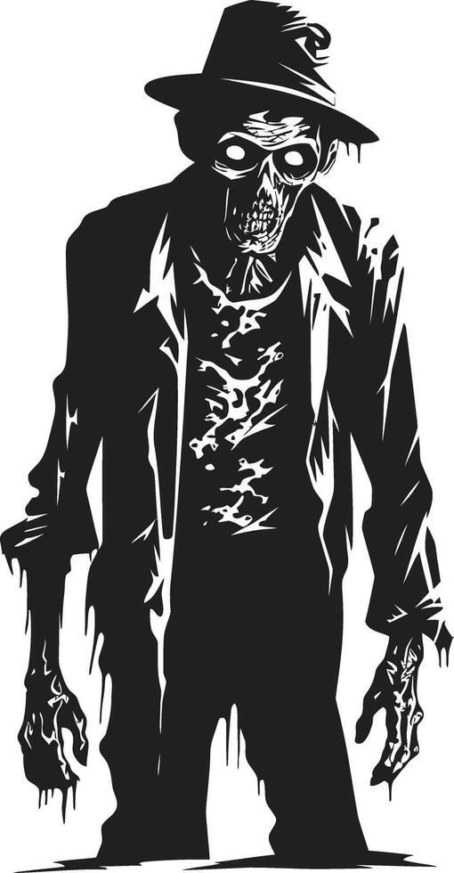 zombie zenit iconisch vector symbool vastleggen de vrees van een ouderen zombie in zwart lijkkleurig gelaat dynamisch zwart icoon omarmen de spookachtig aanwezigheid van een eng oud zombie