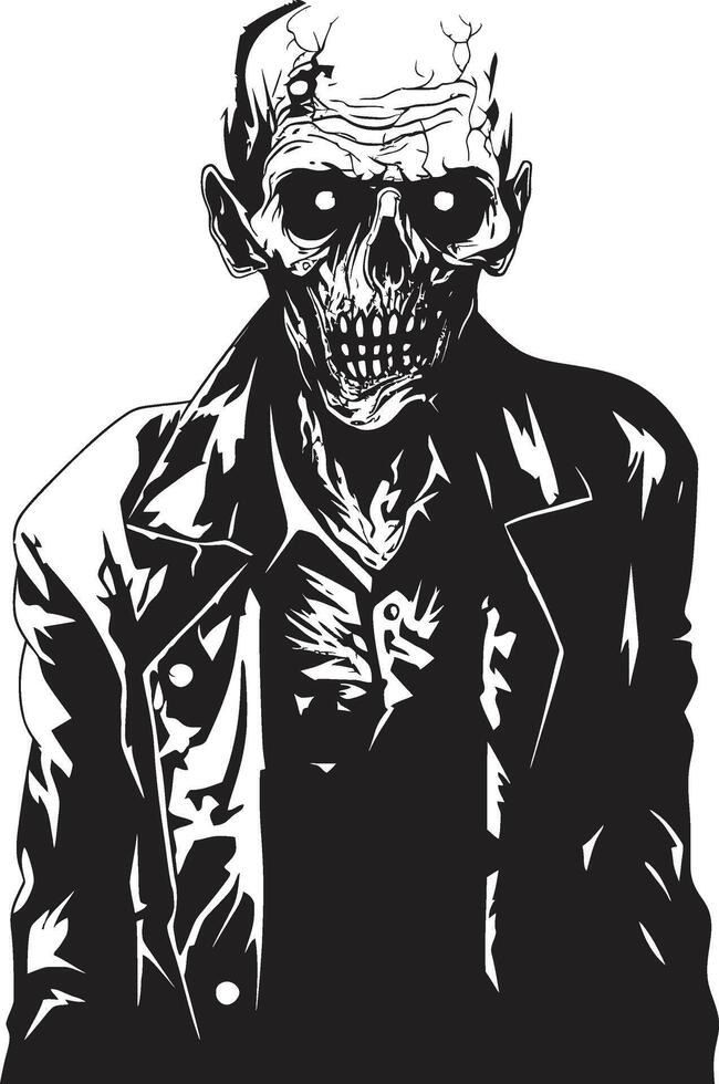 griezelig lichamelijk iconisch vector symbool vastleggen de verschrikking van een eng oud zombie in zwart nachtmerrie necrose strak zwart logo ontwerp met een beangstigend zombie Mens