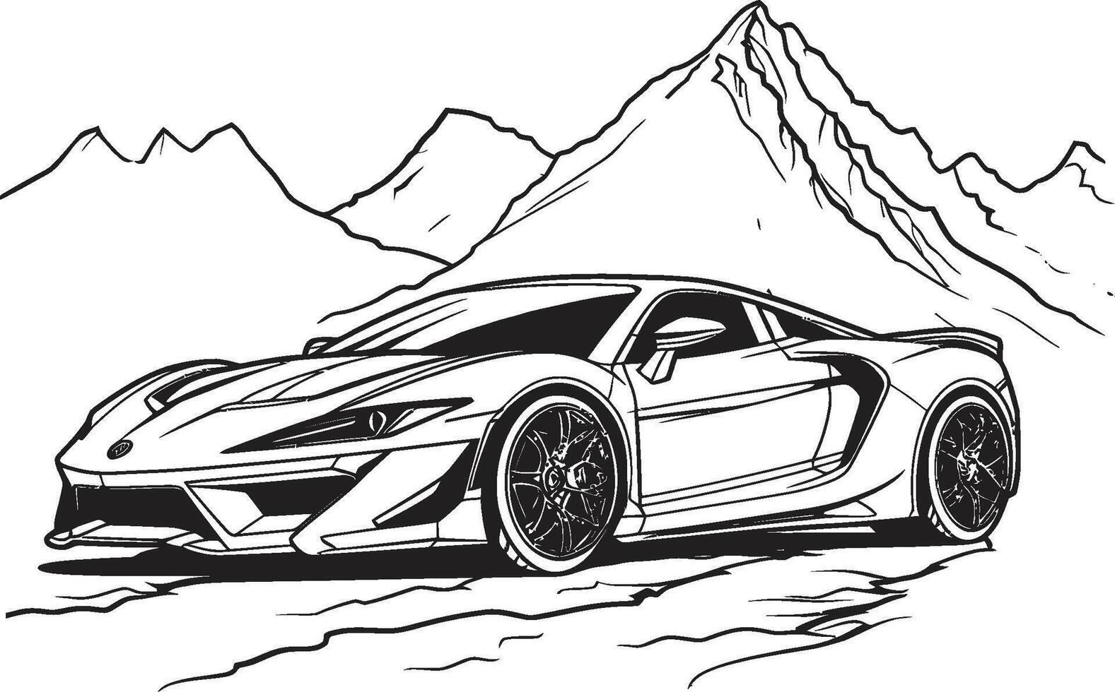 alpine stijgen strak zwart logo met iconisch sport- auto overwinnen bergen nok stormloop dynamisch zwart icoon van een sport- auto aanpakken berg wegen vector