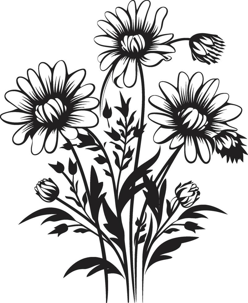 botanisch kalmte iconisch zwart symbool met wilde bloemen ontwerp aard palet wilde bloemen vector logo in zwart