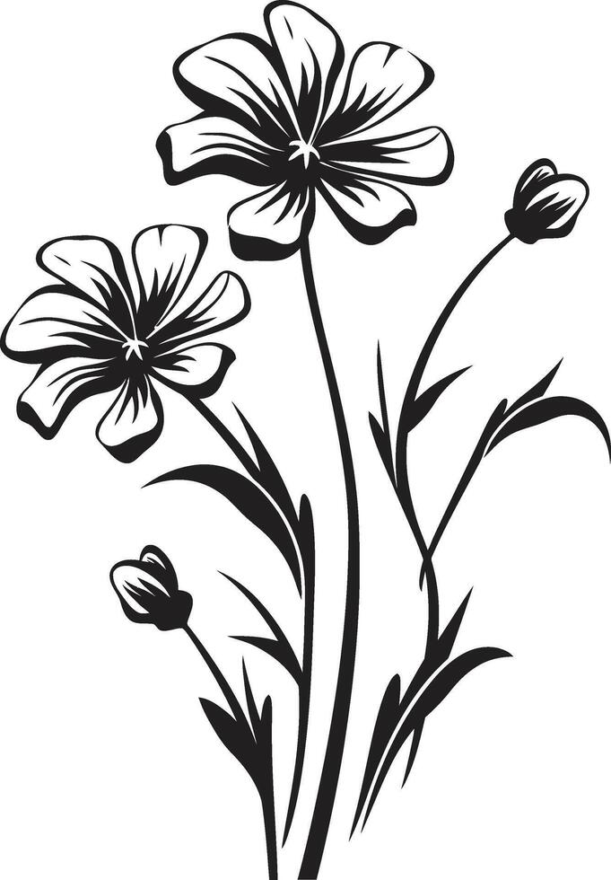 bloeiend velden iconisch zwart symbool met wilde bloemen vector mysticus bloemblaadjes strak zwart logo ontwerp met wilde bloemen