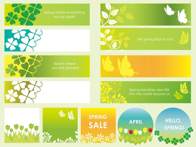 Set van geassorteerde lente banners / kaarten. vector