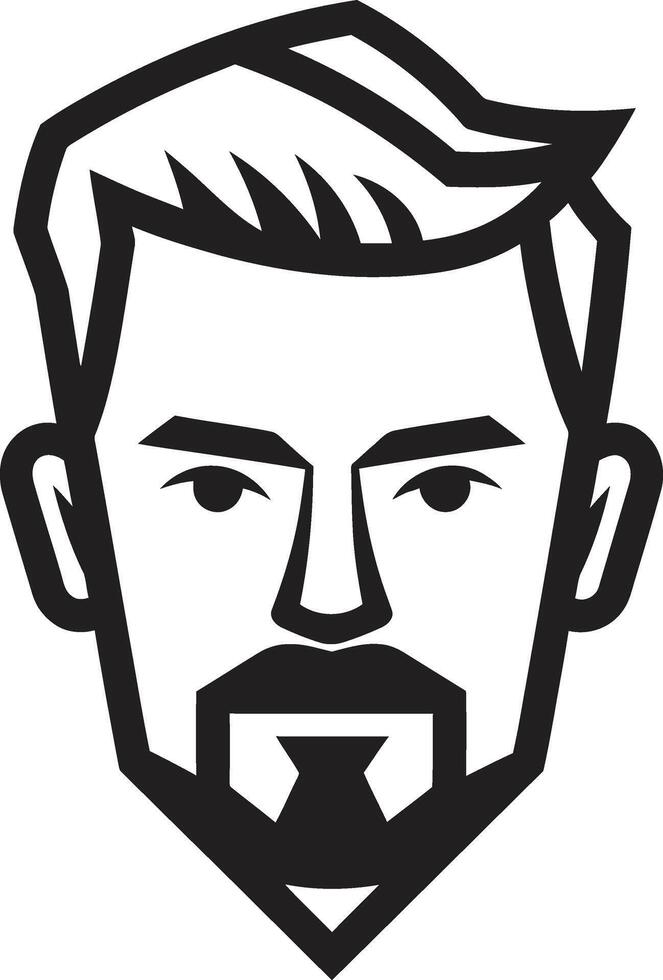 expressief elegantie insigne mannetje gezicht icoon in artistiek detail stoutmoedig blik kam vector logo voor zelfverzekerd mannetje gezicht illustratie