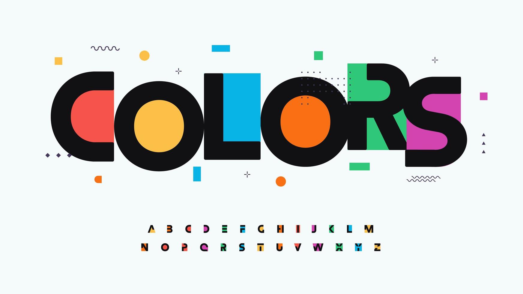 kleuren lettertype Alfabetletters. moderne logo typografie. kleur creatieve kunst typografisch ontwerp. feestelijke brievenset voor regenbooglogo, kop, titel van de kleuromslag, vreugdemonogram. geïsoleerde vector gezet