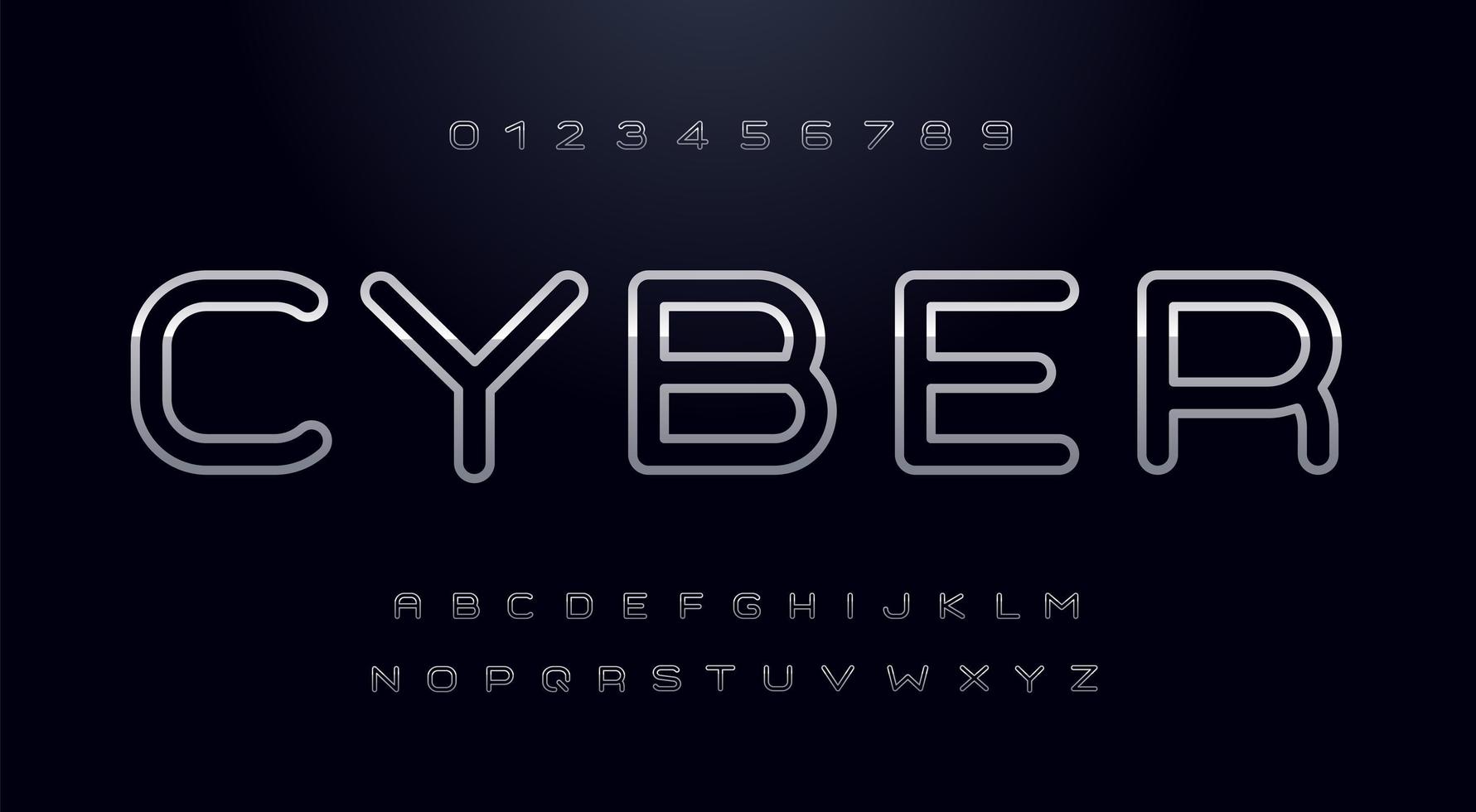 cyberlettertype, hoofdletters met glanzende metalen contour vector