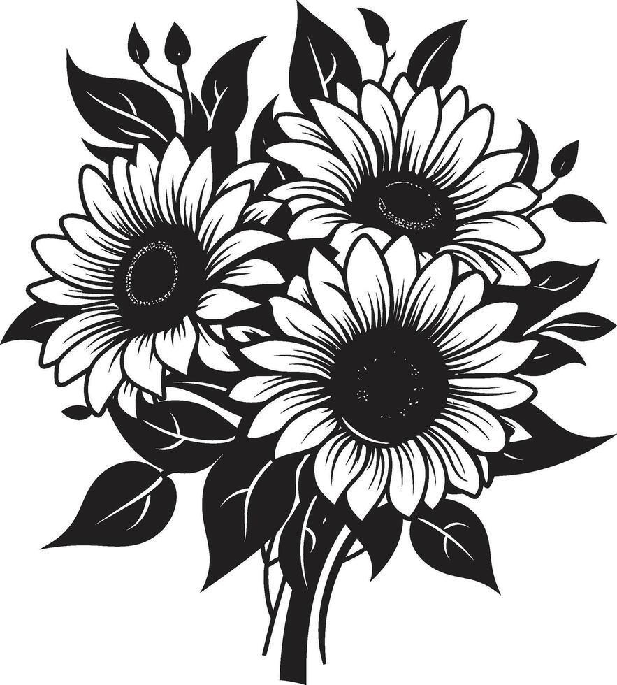 zonnig kalmte insigne iconisch zonnebloemen logo voor kalmte en positief gevoel bloesem schittering kam artistiek vector logo met zonnebloemen in focus