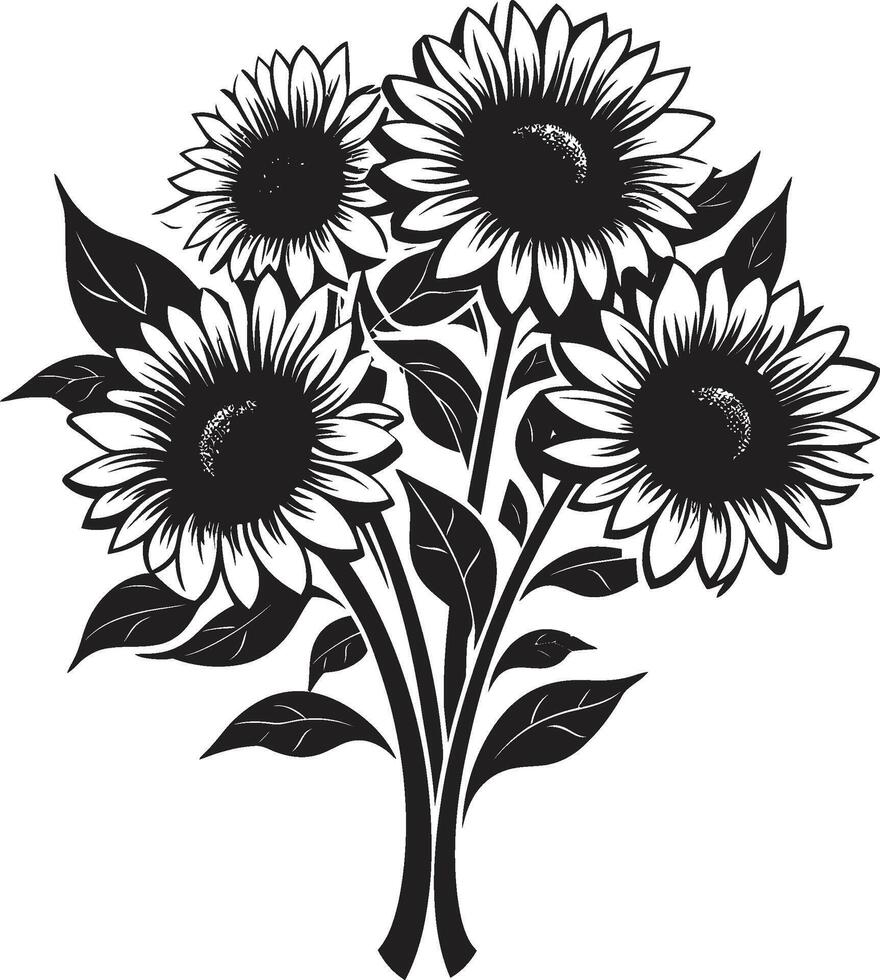 zonnig boeket insigne vector ontwerp van zonnebloemen voor positief gevolg stralend veerkracht insigne iconisch zonnebloemen logo voor opbeurend branding