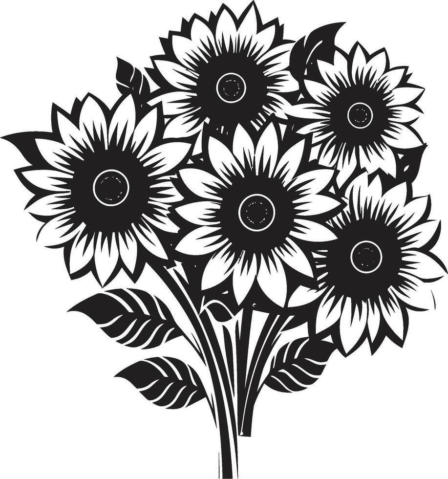 zonneschijn bloeien kam elegant logo met zonnebloemen in vol bloeien levendig vitaliteit insigne levendig zonnebloemen icoon voor energiek branding vector