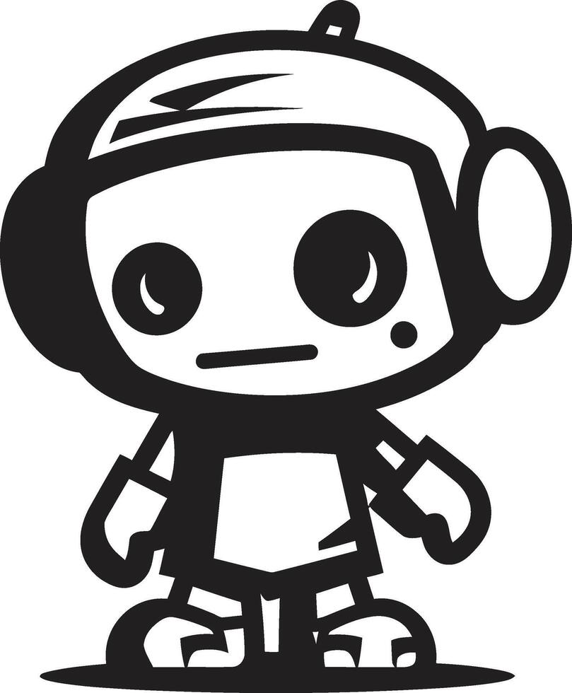 whizz widget kam klein robot Chatbot icoon voor tech gesprekken digi maatje insigne schattig robot logo voor digitaal verbindingen vector