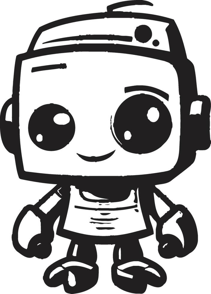 mini mech wonder insigne compact robot logo voor gemoedelijk charme praatbox totem insigne schattig robot Chatbot icoon voor babbelen genot vector