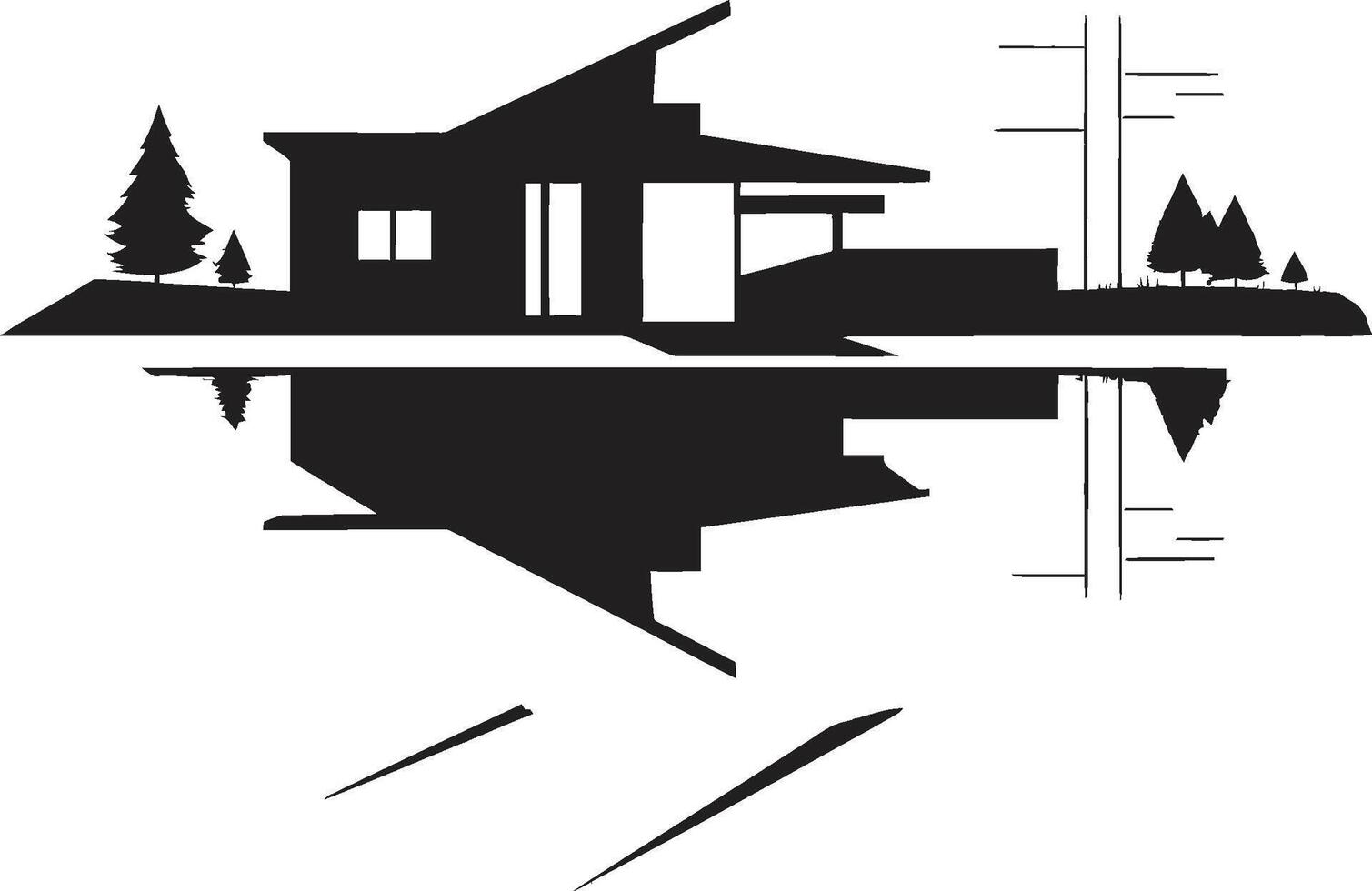 lucht hoog woningen insigne iconisch logo met modern villa silhouet villa verve kam panoramisch visie logo van een modern villa vector