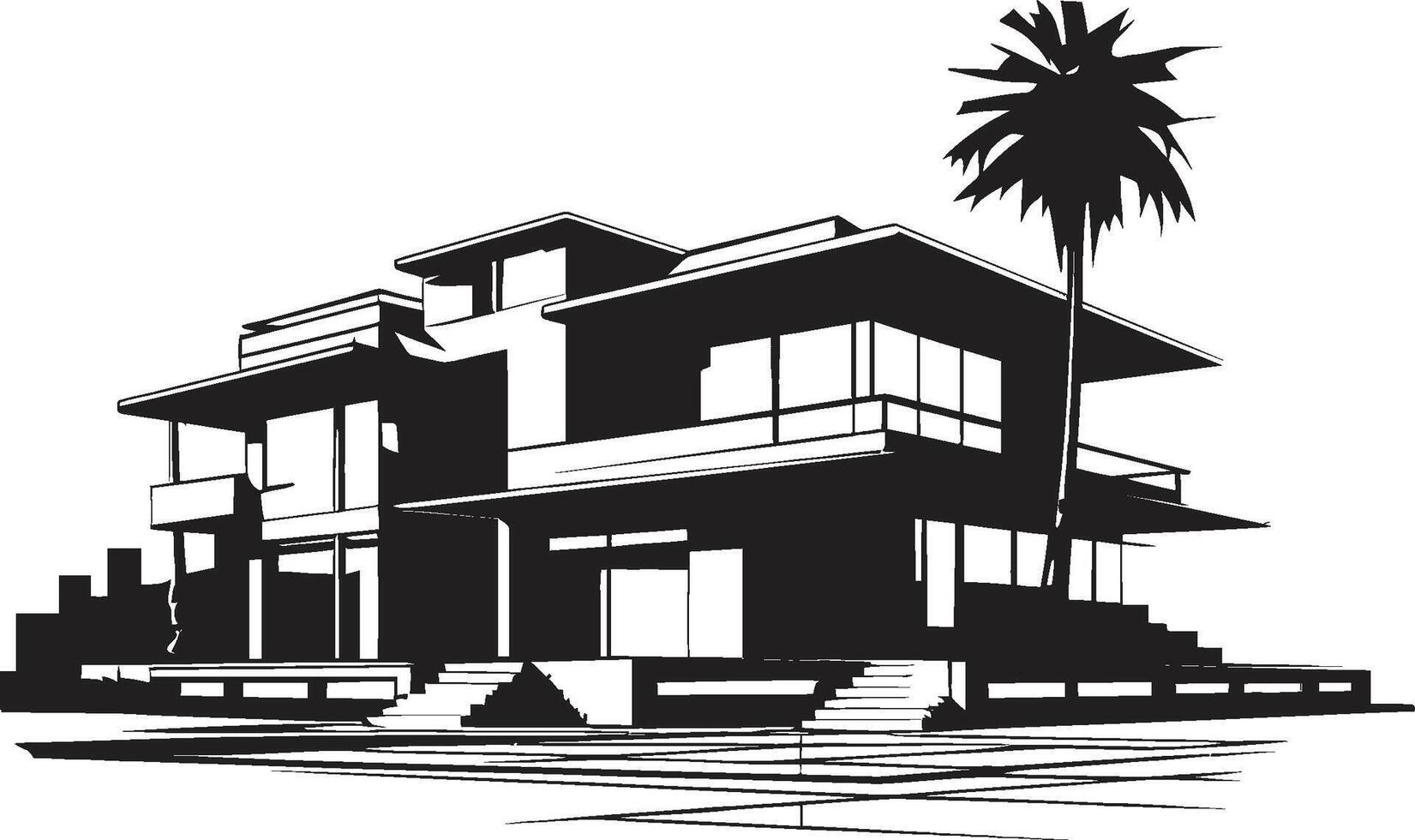elegantie woningen kam strak embleem met modern villa silhouet horizon heiligdom insigne elegant modern villa logo voor verhoogd leven vector