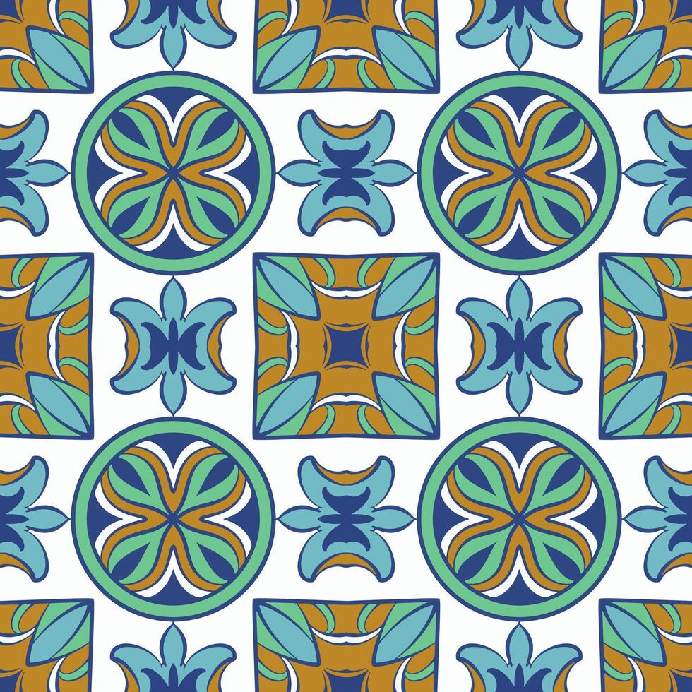 achtergrond wijnoogst mandala ornament tegels keramiek, meetkundig retro mozaïek- patroon vector