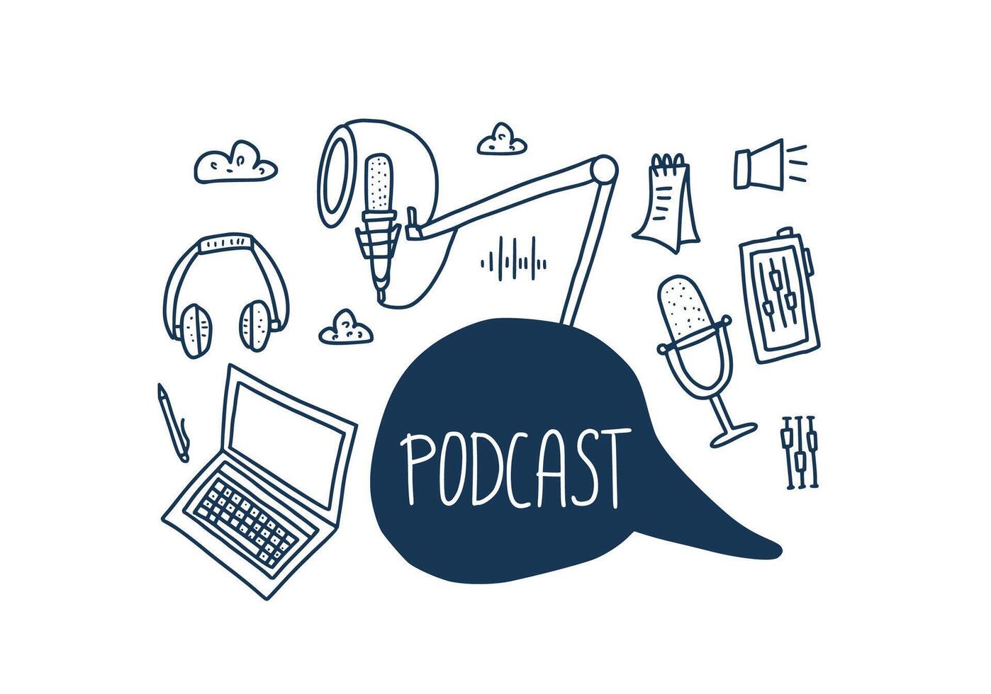 podcast belettering met decoratie. vector ontwerp.