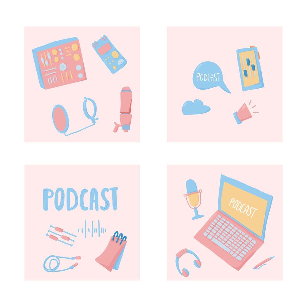 podcast belettering met decoratie. vector ontwerp.