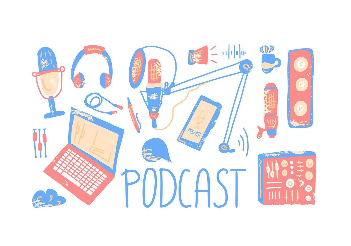 podcast belettering met decoratie. vector ontwerp.