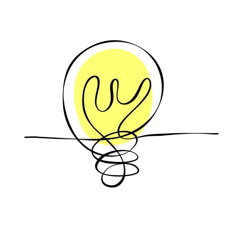 lamp denken idee een lijn doorlopend lijn kunst zwart en wit hand- tekening vector illustratie. doorlopend een lijn tekening van licht lamp uit lijn vector kunst illustratie