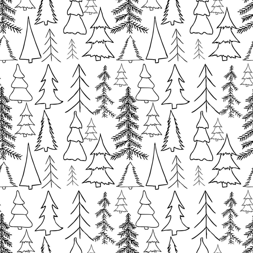 doodle naadloos patroon met kerstbomen vector