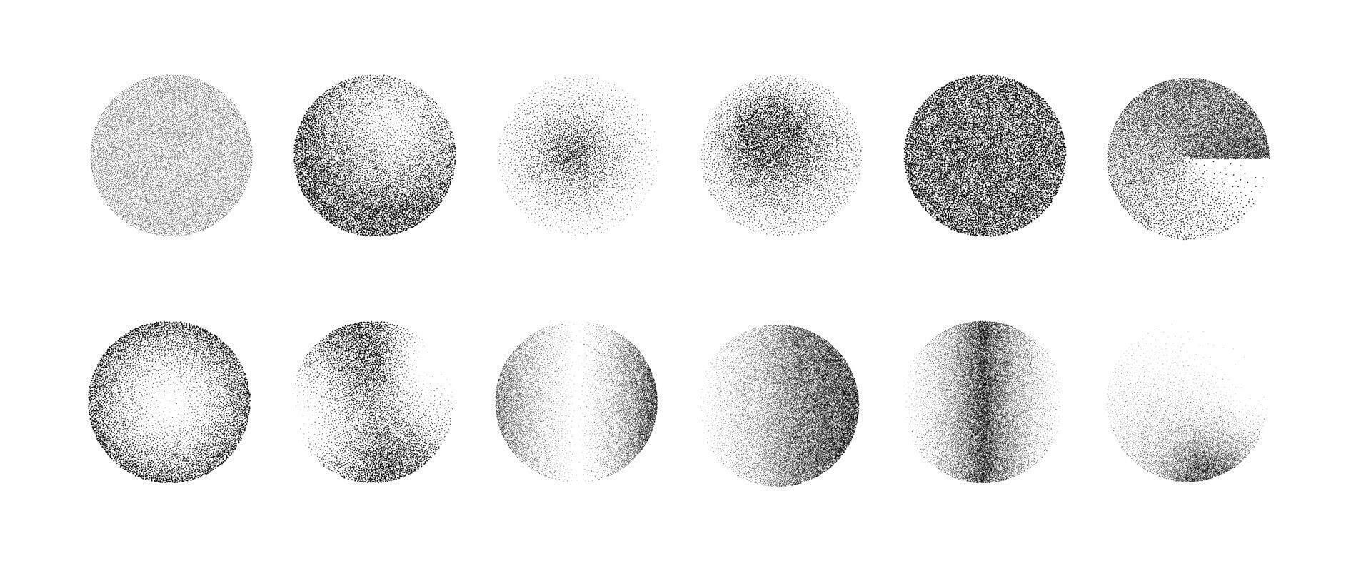 lawaai helling vorm geven aan. divers cirkels met graan textuur. zwart lawaai helling geïsoleerd. halftone stippel ronde vector ontwerp elementen