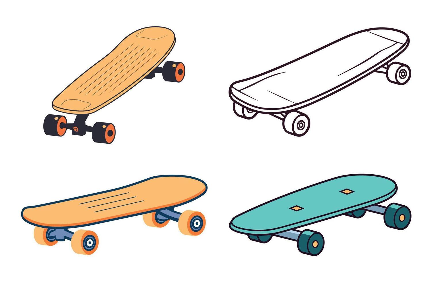 skateboard icoon kleur vector set, skateboard sport illustratie