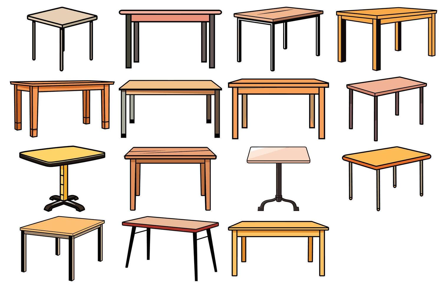 houten tafel geïsoleerd illustratie set, tafel houten huis modern decoratie meubilair vector reeks
