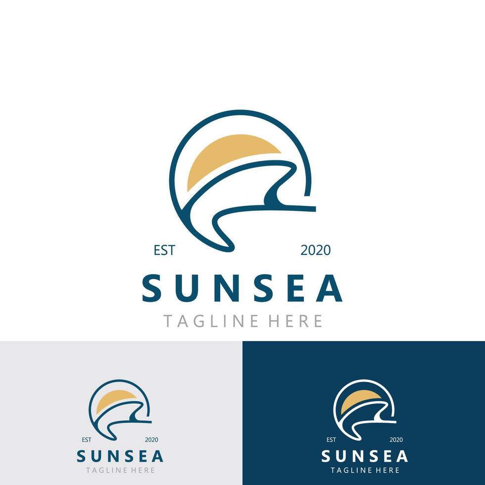 zon zee logo ontwerp creatief premie zon strand vector sjabloon
