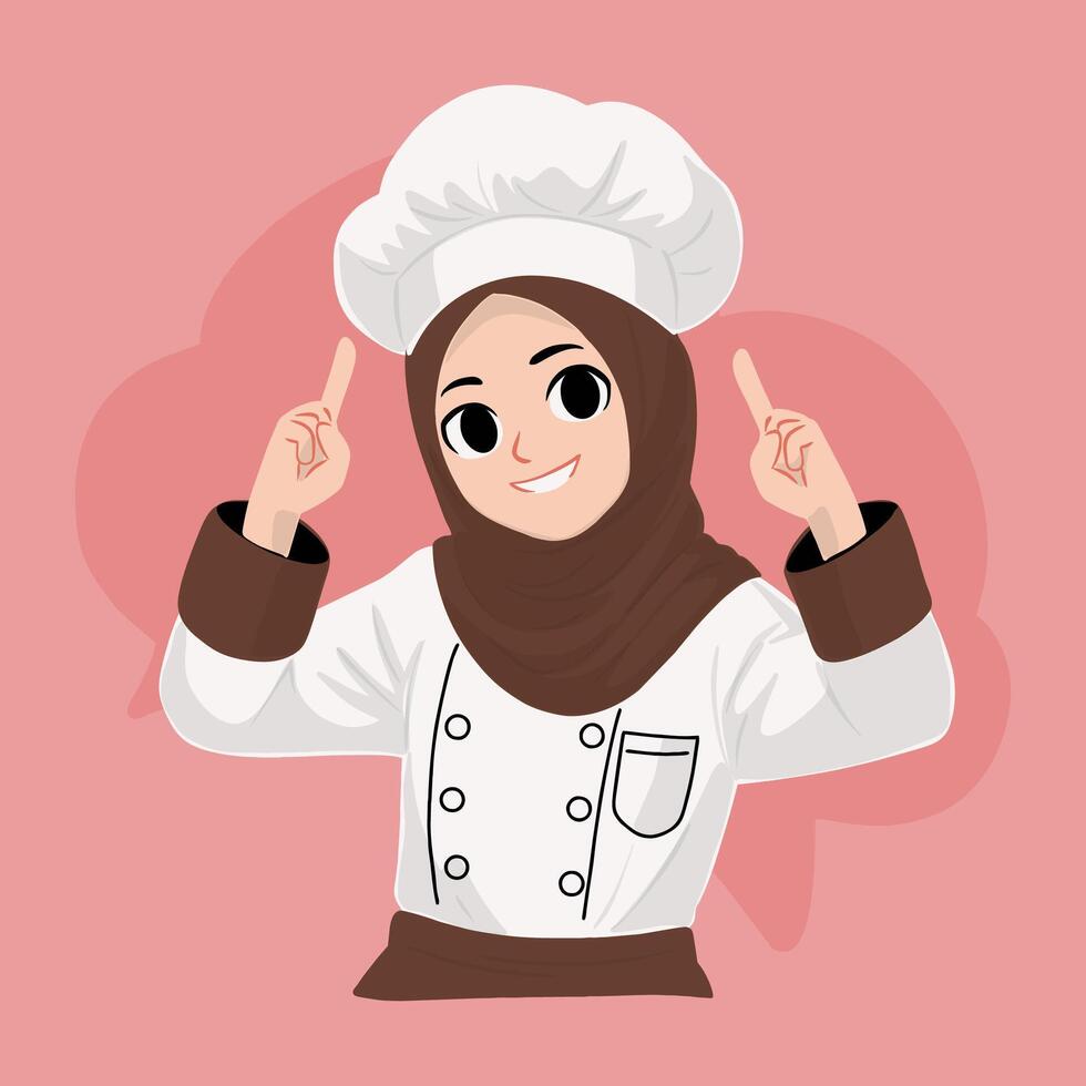 jong hijab chef richten omhoog vector