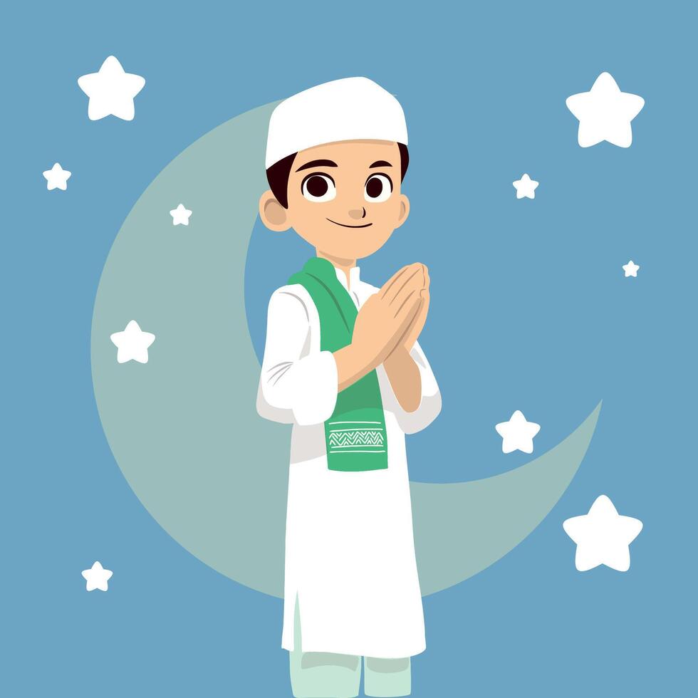 moslim jongen salam gebaar houding vector