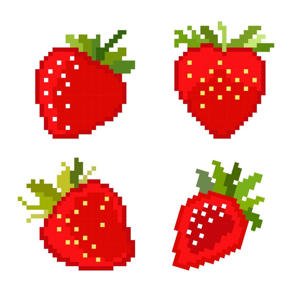 aardbei pixel reeks vector, geïsoleerd Aan wit achtergrond. korrelig fruit vector. vector