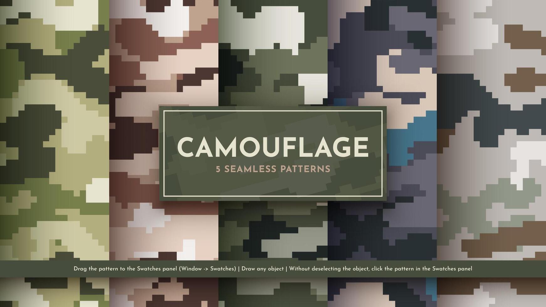 reeks 5 naadloos pixel camouflage patronen. oorlog illustratie. traditioneel leger textuur. leger achtergrond vector