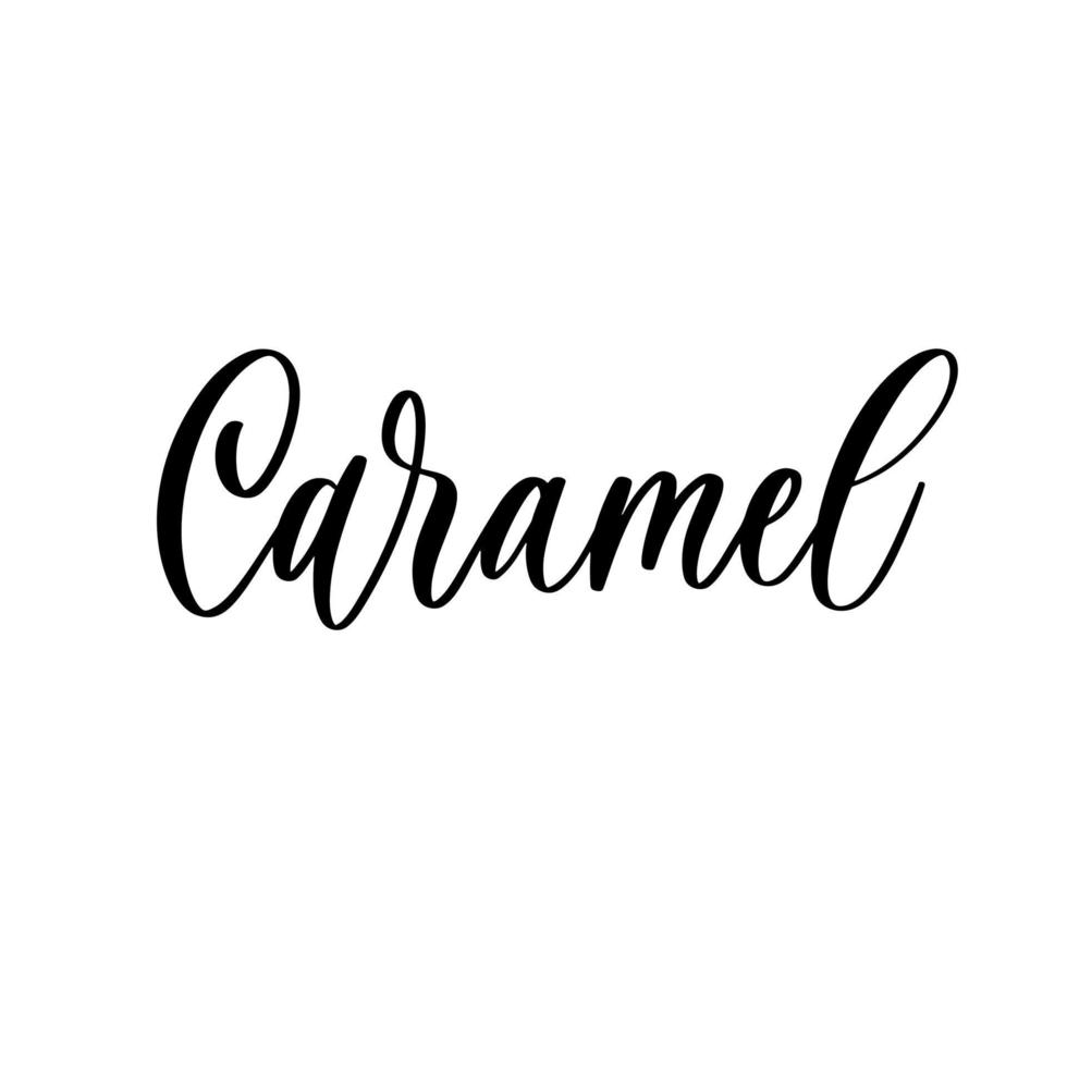 karamel. handgetekende belettering offerte. vectorsjablonen voor het ontwerp van zoete voedselverpakkingen. vector