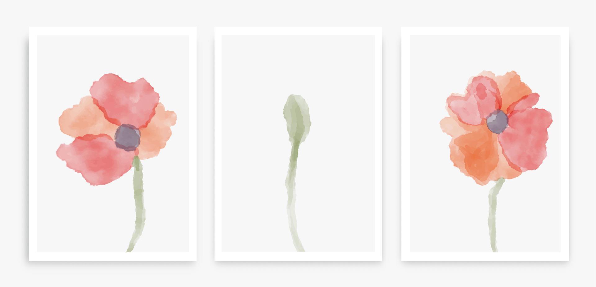 abstracte kunst rode papaver bloem achtergrond vector. kunst aan de muur design met aquarel kunst textuur van bloemen en botanische bloem, botanische bladeren. vector