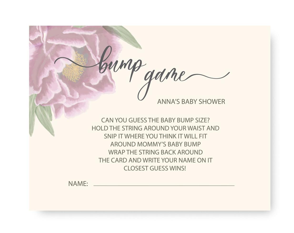 bump game baby shower kaart. golvende elegante kalligrafie spelling voor decoratie op baby shower. vector