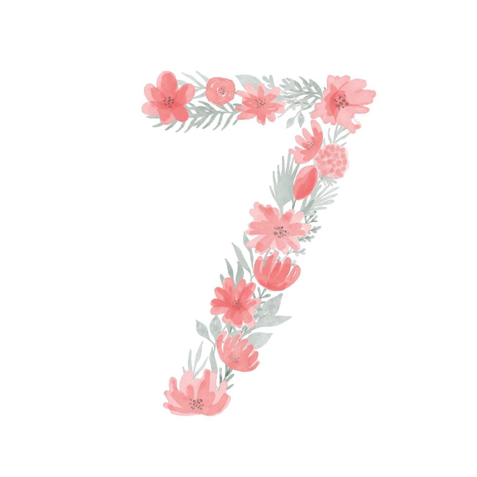 bloemen aquarel nummer 7. nummer zeven gemaakt van bloemen. nummer monogram. vector