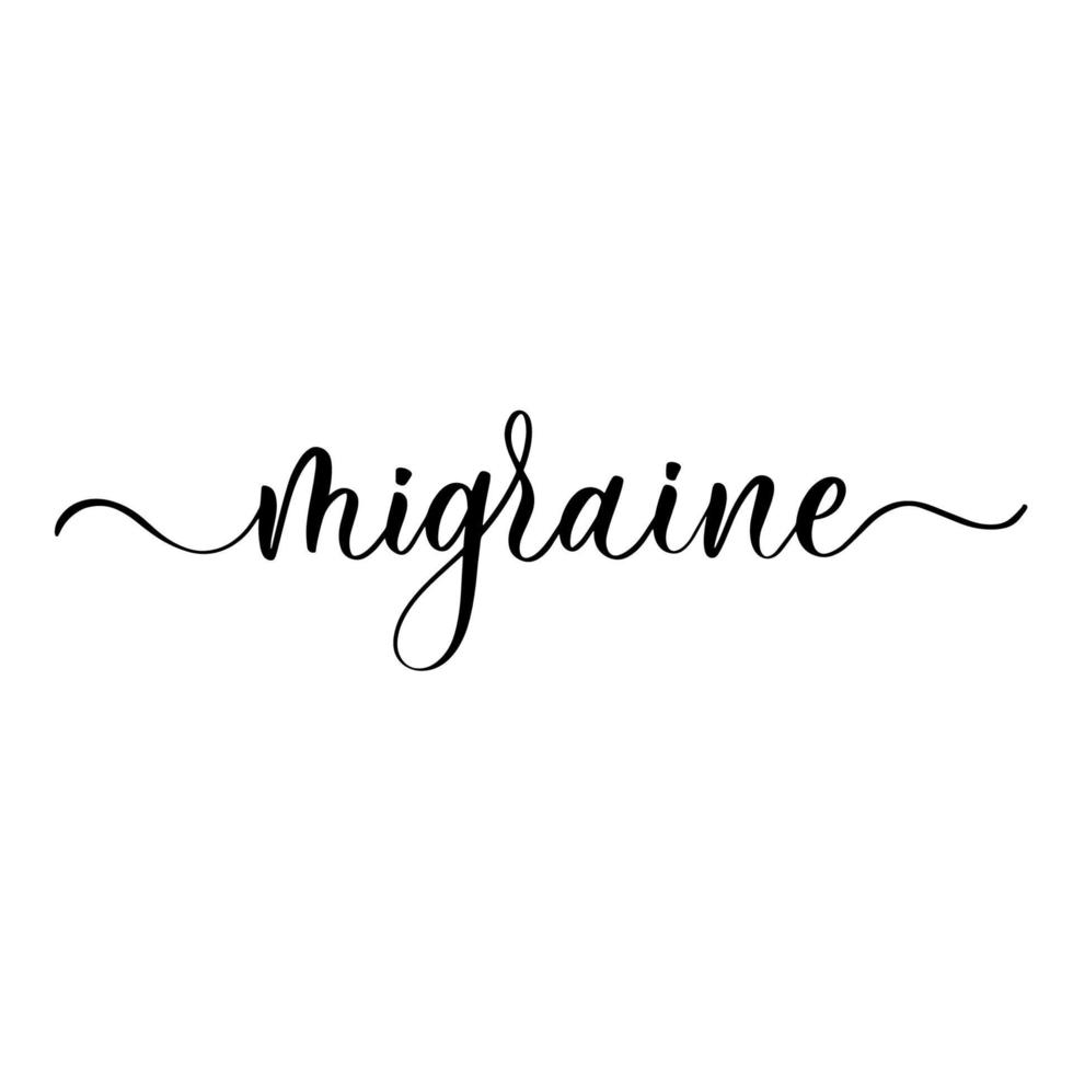 migraine - kalligrafie inscriptie voor geneeskunde poster, banner, design. vector