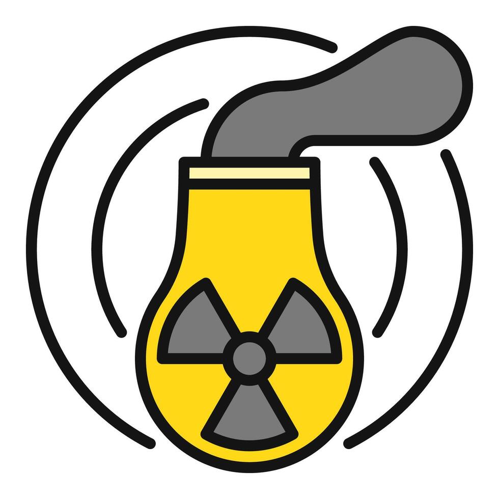 straling nucleair macht fabriek met rook vector reactor gekleurde icoon of symbool
