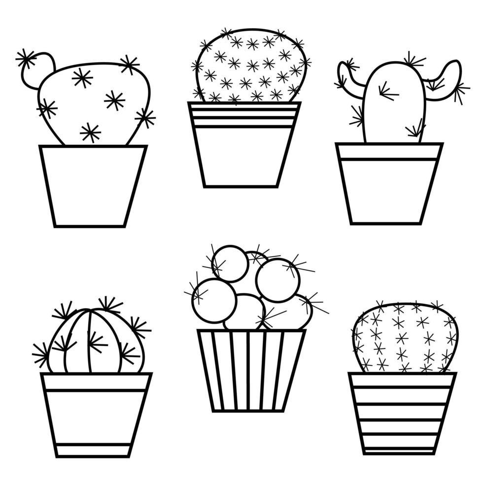 schets doodle vector cactus set, cactussen planten voor design en creativiteit