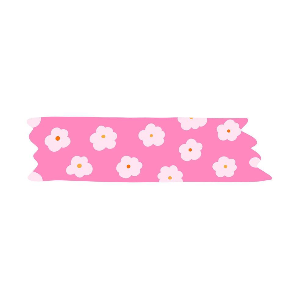 schattig clip art van washi plakband streep met bloem patroon. Zelfklevend plakband met kleurrijk gemakkelijk ornament. esthetisch decoratief Scotch plakband met haveloos randen voor plakboek, planner, notitieboekje, ambacht vector