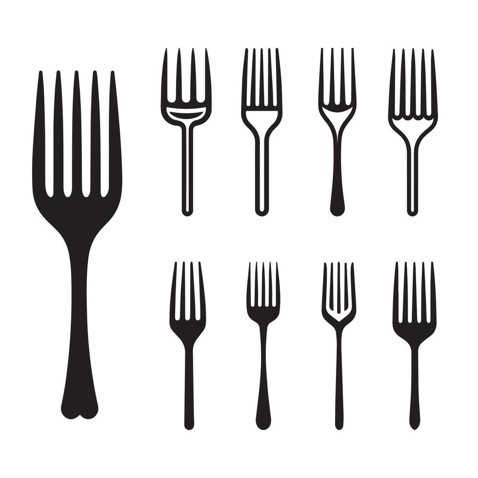 vork icoon set. zwart vork icoon reeks Aan wit achtergrond. vector illustratie