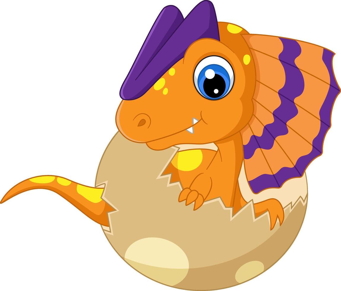 tekenfilm baby dilaphosaurus uitkomen van ei vector