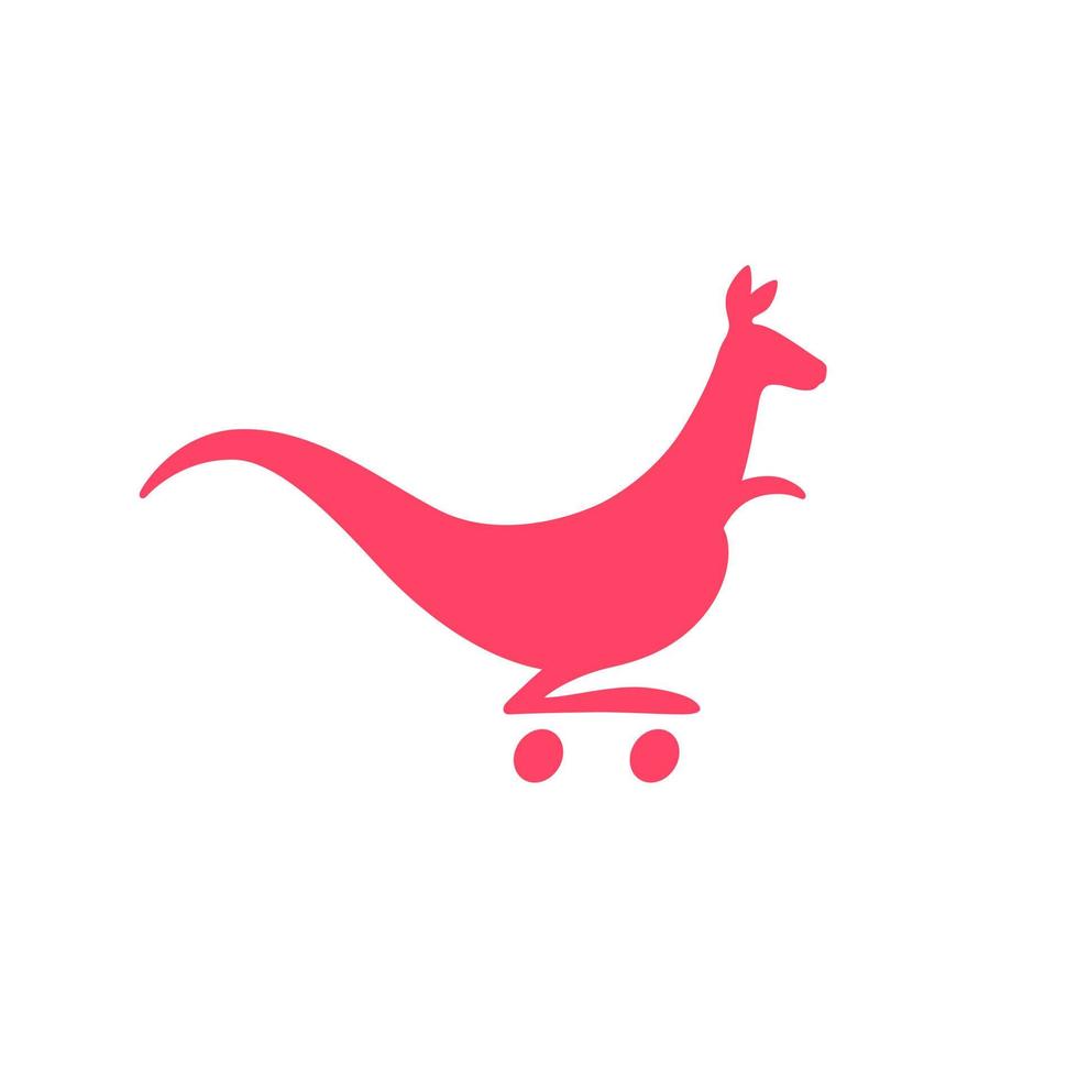 een silhouet van een roze kangoeroe op wieltjes in de vorm van een karretje uit een winkel. vector. monogram, embleem voor een bedrijf of firma. bedrijfsteken. vector