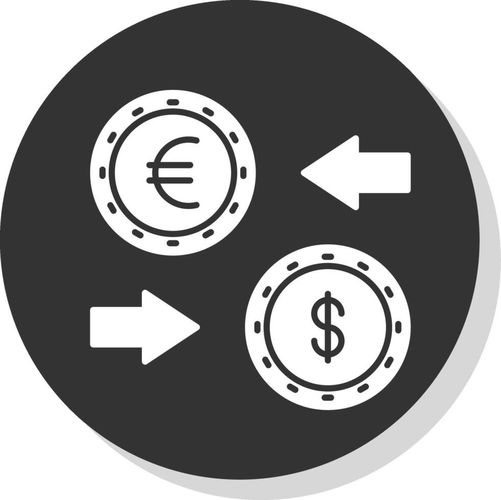 valuta uitwisseling glyph grijs cirkel icoon vector