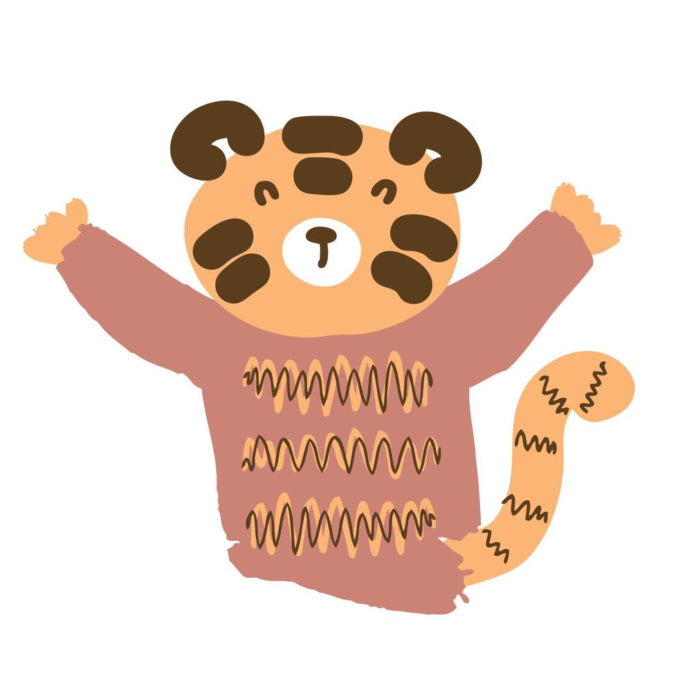 handgetekende tijger in een gestreepte trui. vector