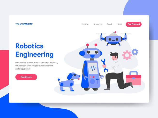 Landingspagina sjabloon van Robotics Engineering Illustratie Concept. Isometrisch plat ontwerpconcept webpaginaontwerp voor website en mobiele website Vector illustratie