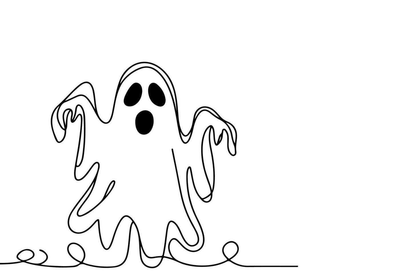 ai gegenereerd een doorlopend zwart lijn tekening van pompoen en geest halloween concept schets tekening vector illustratie Aan wit achtergrond